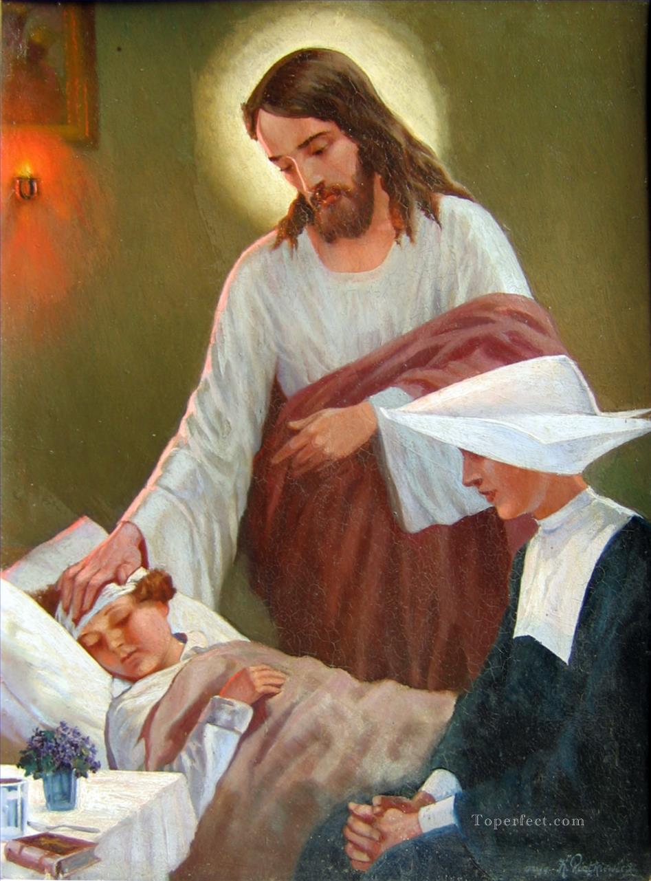 niño enfermo religioso cristiano Pintura al óleo